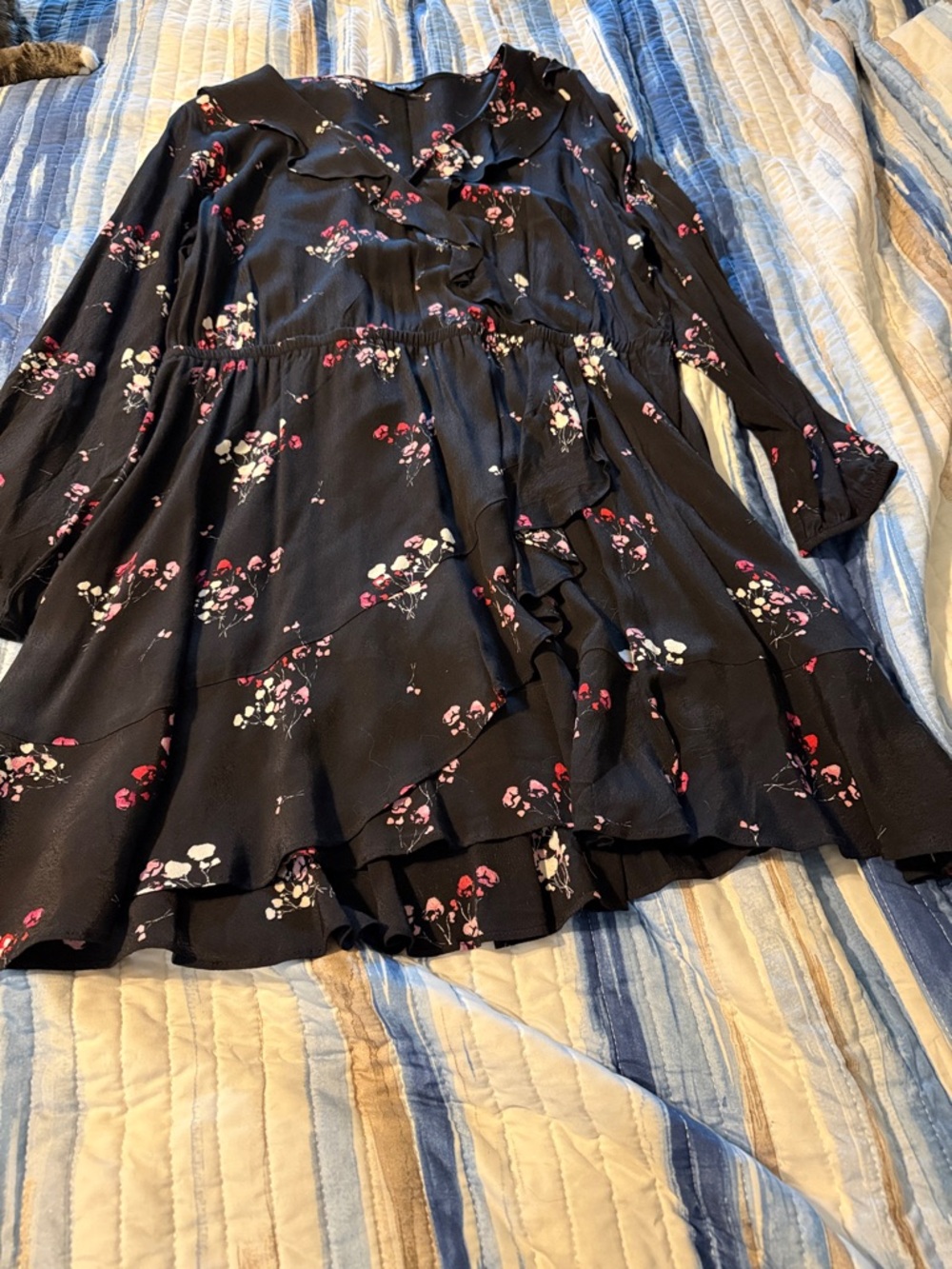 Express Black Floral Midi Dress with Pink and White Accents